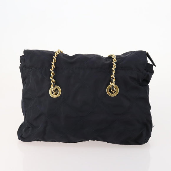 PRADA Chain Tote Bag Nylon 2 Set Navy Black Auth am11754