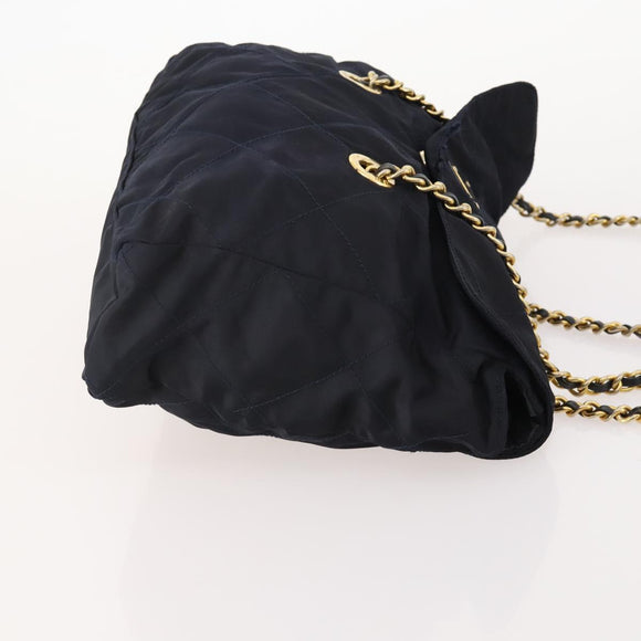 PRADA Chain Tote Bag Nylon 2 Set Navy Black Auth am11754