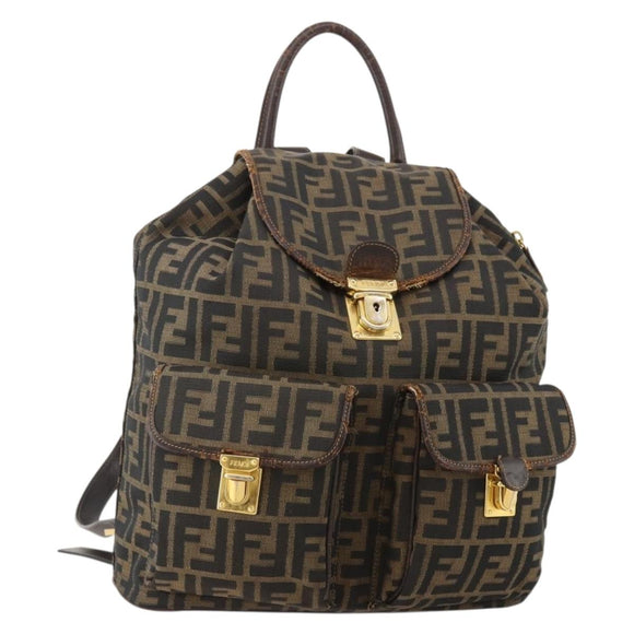 FENDI Zucca Canvas Backpack Brown Black Auth am11755