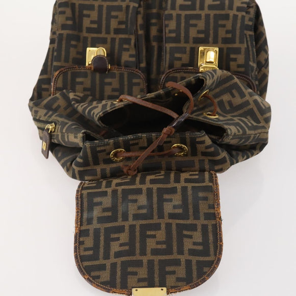 FENDI Zucca Canvas Backpack Brown Black Auth am11755