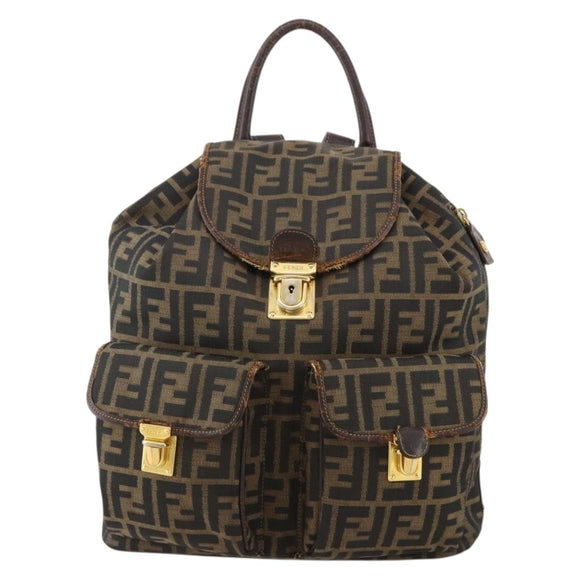 FENDI Zucca Canvas Backpack Brown Black Auth am11755