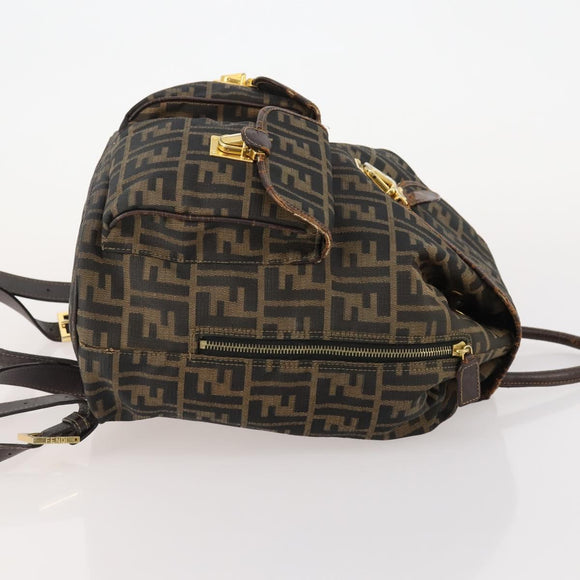 FENDI Zucca Canvas Backpack Brown Black Auth am11755