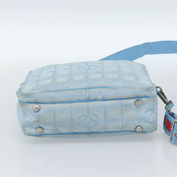 CHANEL New Travel line Hand Bag Canvas 2way Light Blue Silver CC Auth am11756