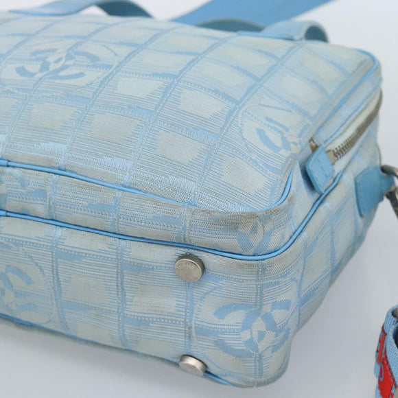 CHANEL New Travel line Hand Bag Canvas 2way Light Blue Silver CC Auth am11756