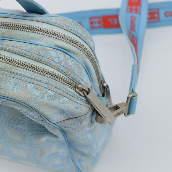 CHANEL New Travel line Hand Bag Canvas 2way Light Blue Silver CC Auth am11756