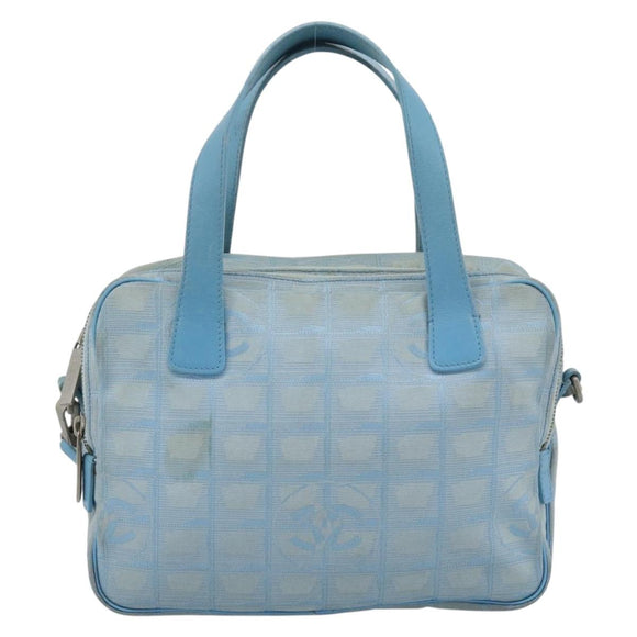 CHANEL New Travel line Hand Bag Canvas 2way Light Blue Silver CC Auth am11756
