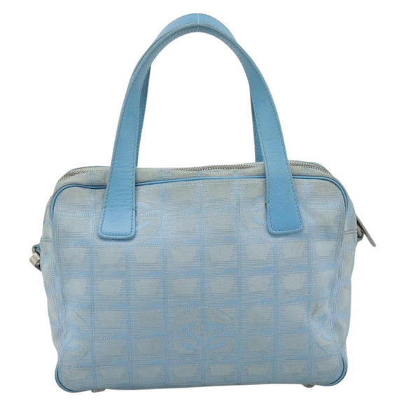 CHANEL New Travel line Hand Bag Canvas 2way Light Blue Silver CC Auth am11756