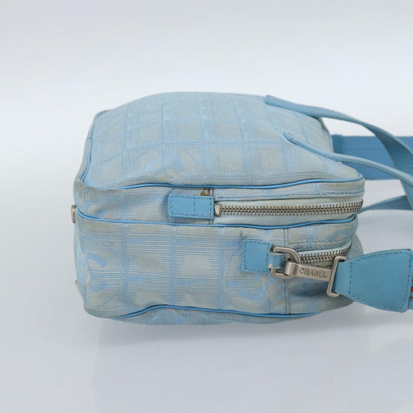 CHANEL New Travel line Hand Bag Canvas 2way Light Blue Silver CC Auth am11756
