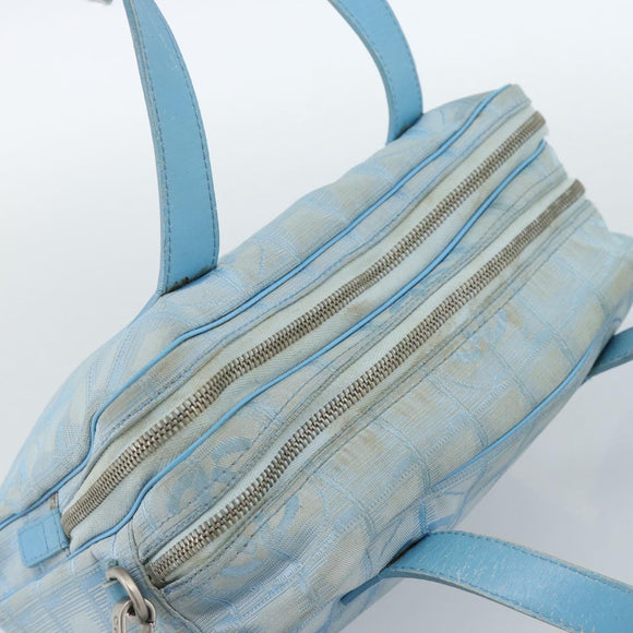 CHANEL New Travel line Hand Bag Canvas 2way Light Blue Silver CC Auth am11756