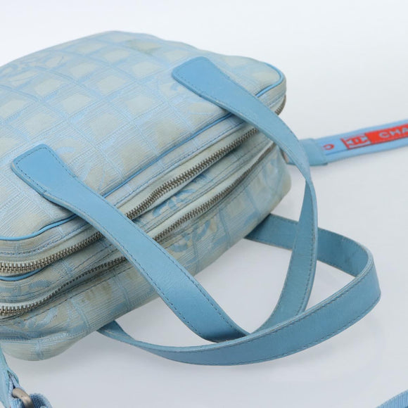 CHANEL New Travel line Hand Bag Canvas 2way Light Blue Silver CC Auth am11756