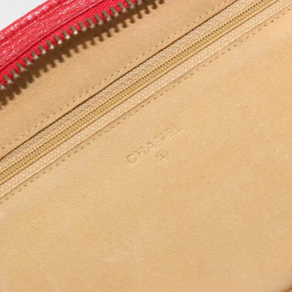 CHANEL Bicolore Pouch Lamb Skin Red Gold CC Auth am11760