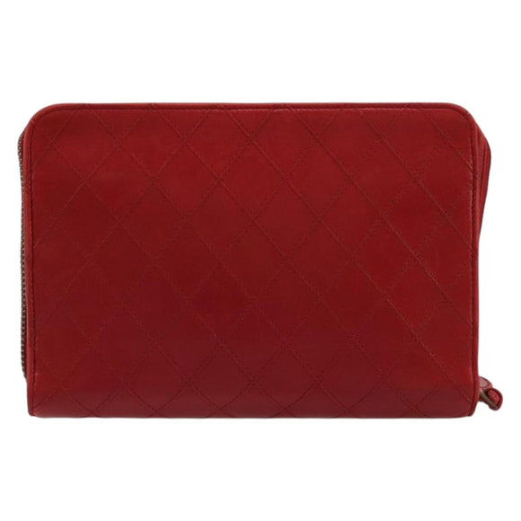 CHANEL Bicolore Pouch Lamb Skin Red Gold CC Auth am11760