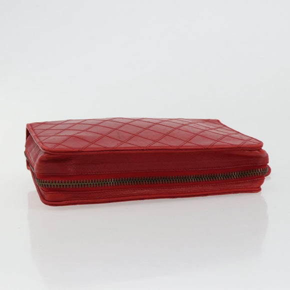 CHANEL Bicolore Pouch Lamb Skin Red Gold CC Auth am11760