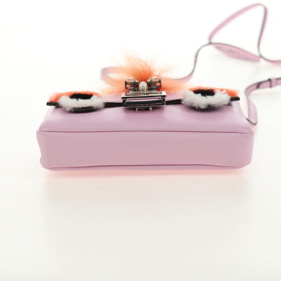 FENDI Monster Micro Bucket Shoulder Bag Leather Pink Silver Auth am11769M