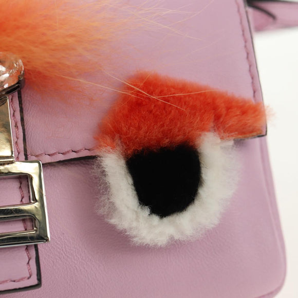 FENDI Monster Micro Bucket Shoulder Bag Leather Pink Silver Auth am11769M