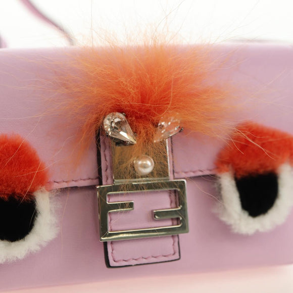 FENDI Monster Micro Bucket Shoulder Bag Leather Pink Silver Auth am11769M