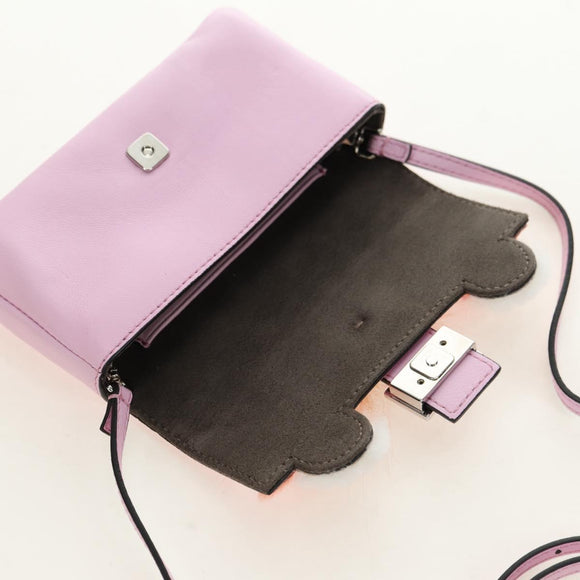 FENDI Monster Micro Bucket Shoulder Bag Leather Pink Silver Auth am11769M