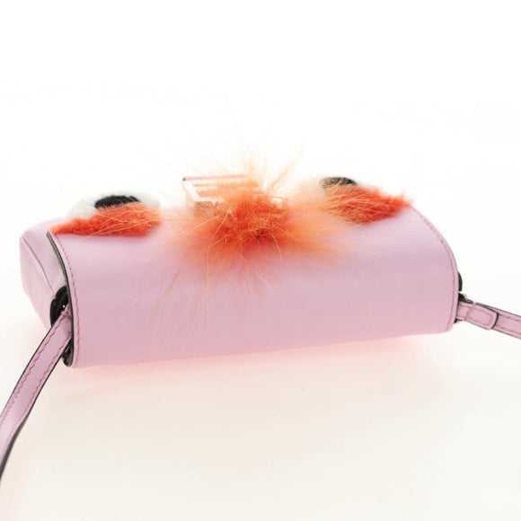 FENDI Monster Micro Bucket Shoulder Bag Leather Pink Silver Auth am11769M