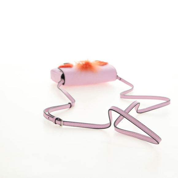 FENDI Monster Micro Bucket Shoulder Bag Leather Pink Silver Auth am11769M