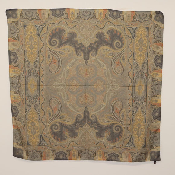 ETRO Ferragamo Stole Silk Wool Linen 2 Set Gray Ivory Auth am11770