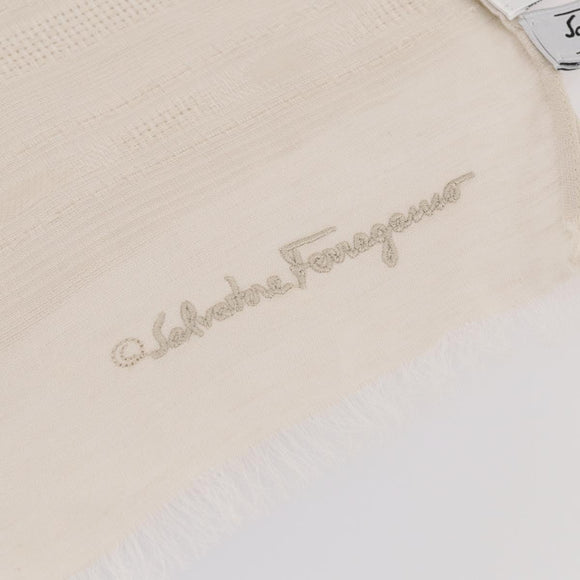 ETRO Ferragamo Stole Silk Wool Linen 2 Set Gray Ivory Auth am11770