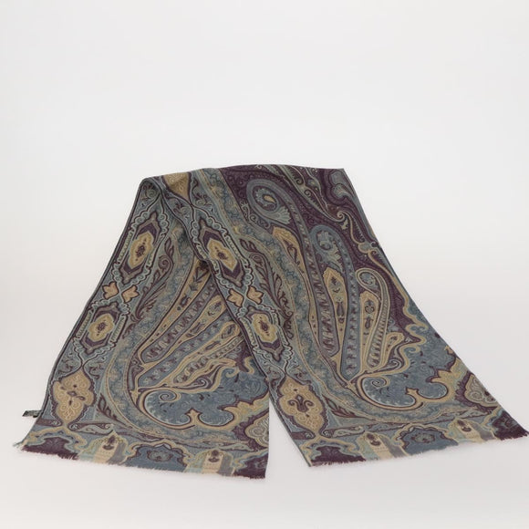ETRO Scarf Silk Wool 3 Set Brown Blue Green Auth am11771