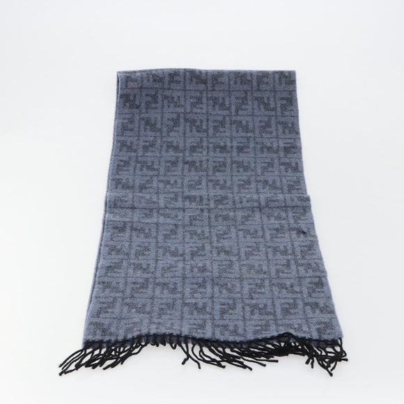 FENDI Zucca Scarf Wool Blue Auth am11772A