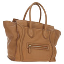 CELINE Luggage Micro Shopper Hand Bag Leather Beige Gold Auth am11775V-1