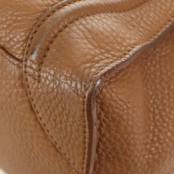 CELINE Luggage Micro Shopper Hand Bag Leather Beige Gold Auth am11775V