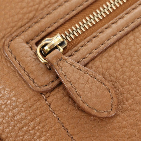 CELINE Luggage Micro Shopper Hand Bag Leather Beige Gold Auth am11775V
