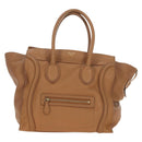 CELINE Luggage Micro Shopper Hand Bag Leather Beige Gold Auth am11775V-13