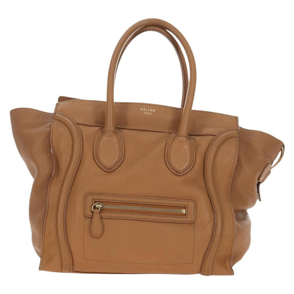 CELINE Luggage Micro Shopper Hand Bag Leather Beige Gold Auth am11775V