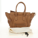 CELINE Luggage Micro Shopper Hand Bag Leather Beige Gold Auth am11775V-12