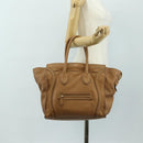 CELINE Luggage Micro Shopper Hand Bag Leather Beige Gold Auth am11775V-27