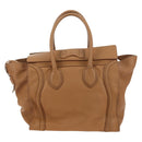 CELINE Luggage Micro Shopper Hand Bag Leather Beige Gold Auth am11775V-2