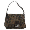 FENDI Zucca Canvas Mamma Baguette Bag Black Brown Silver Auth am11776SAV-1
