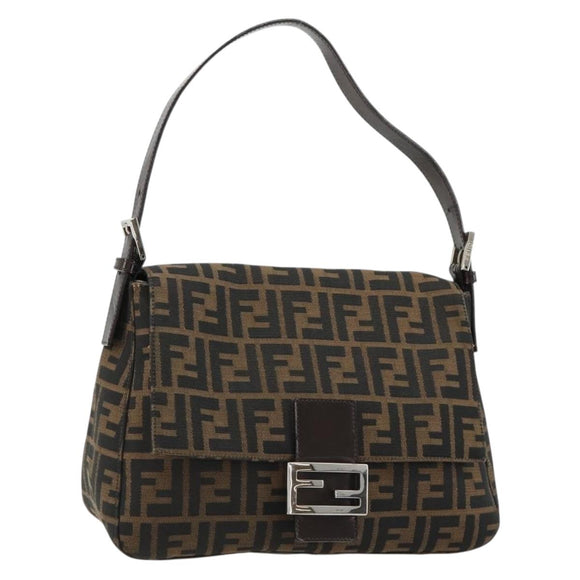 FENDI Zucca Canvas Mamma Baguette Bag Black Brown Silver Auth am11776SAV