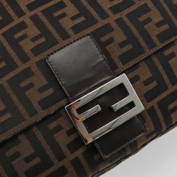FENDI Zucca Canvas Mamma Baguette Bag Black Brown Silver Auth am11776SAV