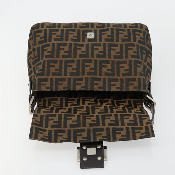 FENDI Zucca Canvas Mamma Baguette Bag Black Brown Silver Auth am11776SAV