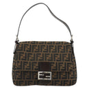 FENDI Zucca Canvas Mamma Baguette Bag Black Brown Silver Auth am11776SAV-13