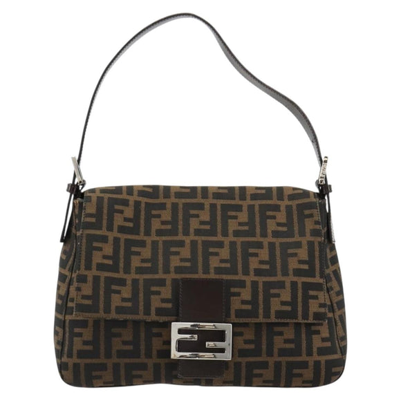 FENDI Zucca Canvas Mamma Baguette Bag Black Brown Silver Auth am11776SAV