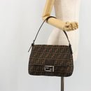 FENDI Zucca Canvas Mamma Baguette Bag Black Brown Silver Auth am11776SAV-26
