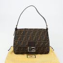 FENDI Zucca Canvas Mamma Baguette Bag Black Brown Silver Auth am11776SAV-12