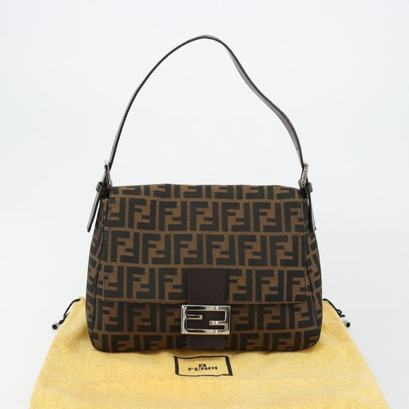 FENDI Zucca Canvas Mamma Baguette Bag Black Brown Silver Auth am11776SAV