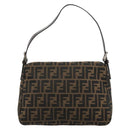 FENDI Zucca Canvas Mamma Baguette Bag Black Brown Silver Auth am11776SAV-2
