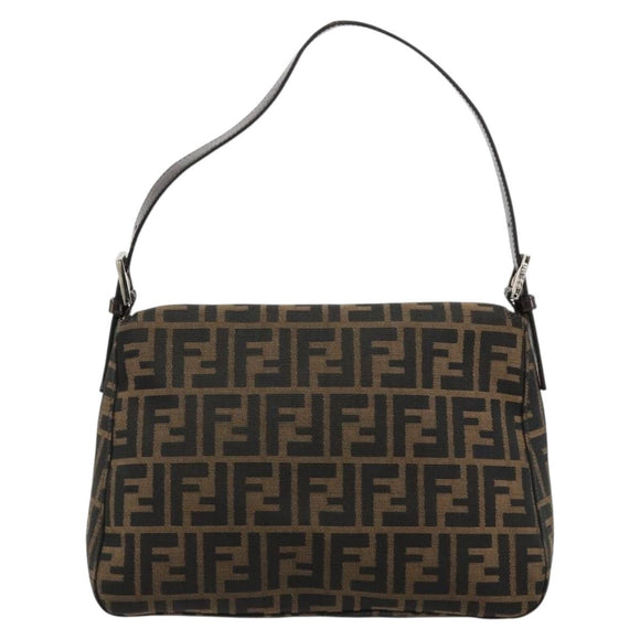 FENDI Zucca Canvas Mamma Baguette Bag Black Brown Silver Auth am11776SAV