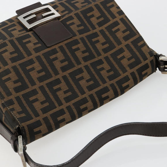 FENDI Zucca Canvas Mamma Baguette Bag Black Brown Silver Auth am11776SAV