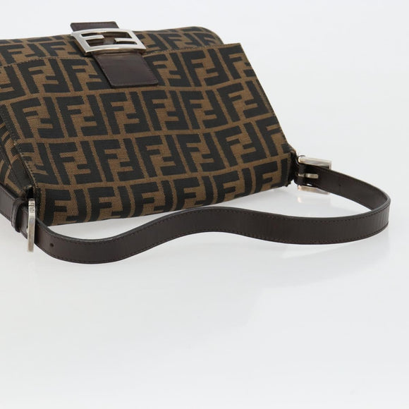 FENDI Zucca Canvas Mamma Baguette Bag Black Brown Silver Auth am11776SAV