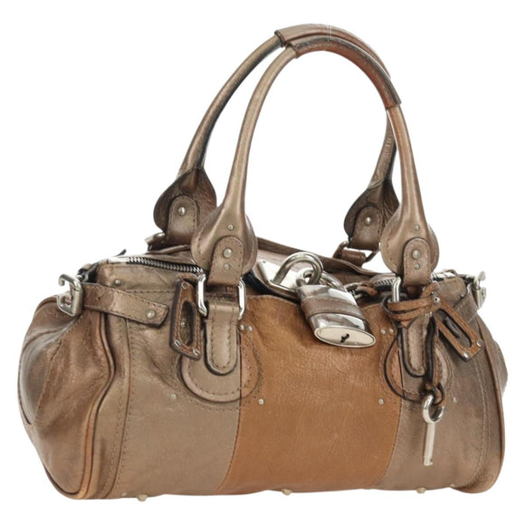 Chloe Paddington Hand Bag Leather Champagne Gold Silver Auth am11777A