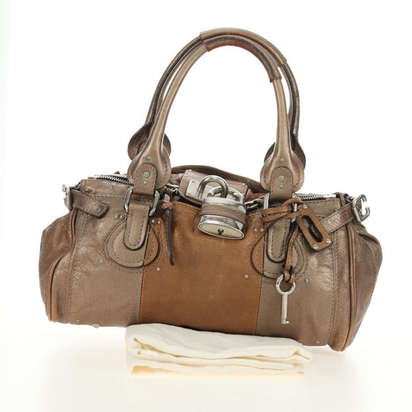 Chloe Paddington Hand Bag Leather Champagne Gold Silver Auth am11777A